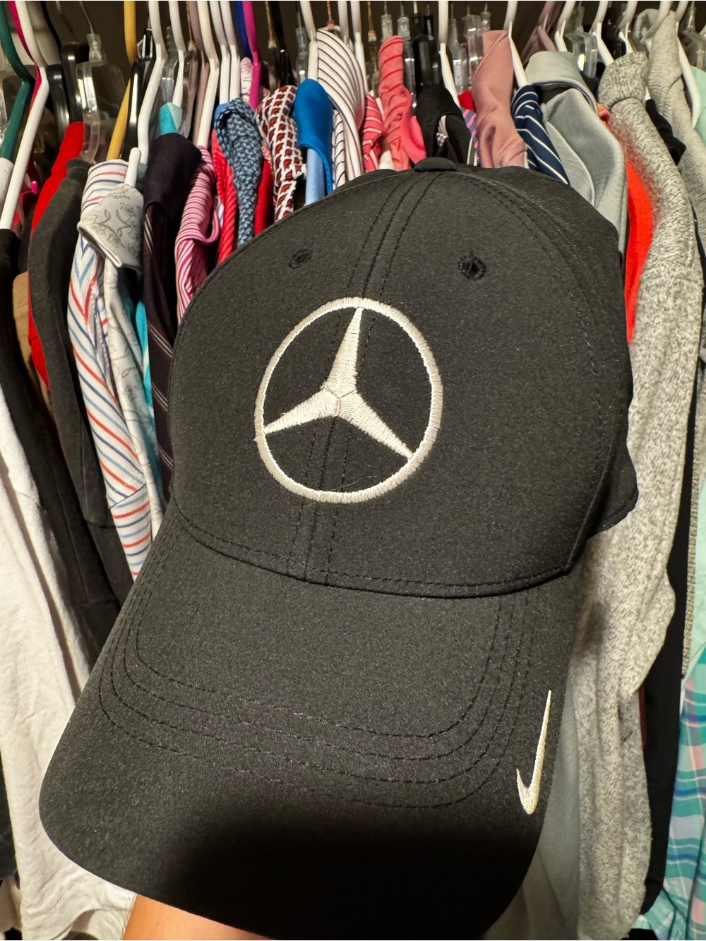 Nike Black Baseball Cap with White Mercedes Emblem and Swoosh
